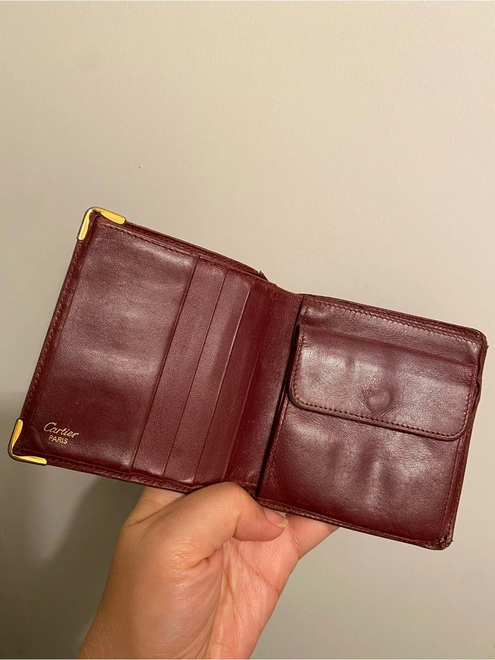 Cartier Euc Leather Bifold Wallet - Burgundy with Gold Corners